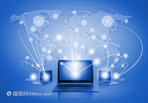全球網(wǎng)絡與筆記本電腦 科技藍圖的全球化融合